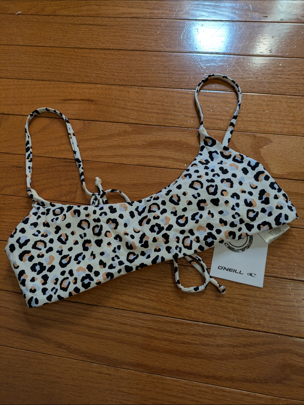 NWT O'Neill Small Leopard Print Bandeau Bralette in White and Tan